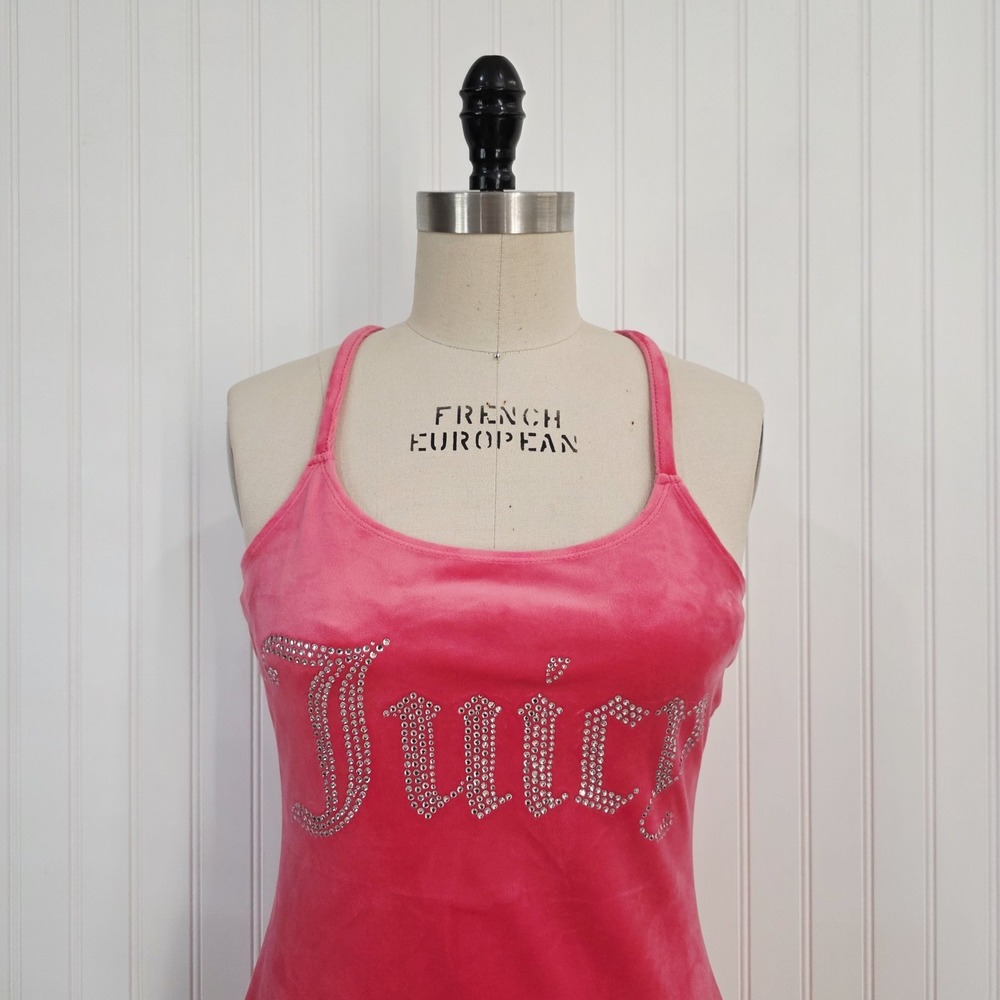 Juicy Couture Velour Mini Dress Strappy Coral Pink Velvet Bodycon Large - Picture 8 of 9
